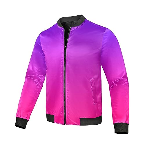 CHIFIGNO Purple Pink Gradient Coat for Men, Lightweight Jackets for Men Windproof Casual Jacket Zip Up Coats Outwear S3