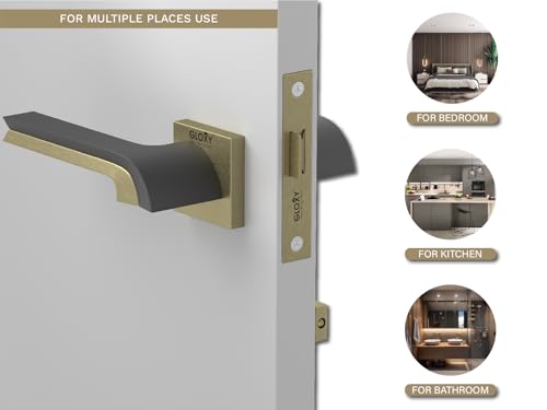 Image of GLOXY Zinc Premium Door Lock Set for Bathroom,Mortise Door Lock Handle Set for Balcony,Keyless Lock Pull Handle Set for Storeroom | Antique & Black Finish (2 Years Warranty, Pack of 1)