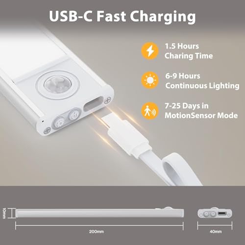 Image of Olafus Under Cabinet Lighting, Motion Sensor 54 LED Under Cabinet Lights, 1500mAh USB Rechargeable Battery Operated Closet Lights, Dimmable& 3 Color Temperature, Stick On Magnetic for Kitchen