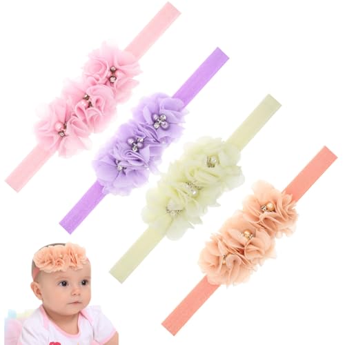 GXGM 4 Stück Baby Turban Stirnband Haarband Baby Mädchen Baby Mädchen Stirnbänder Baby Blumen Stirnband, Kids Turban Hair Band for Infants Neugeborene Children Blumen Hairband