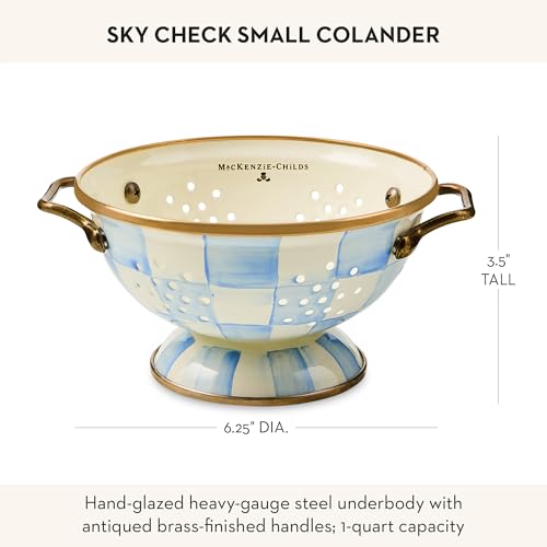 Image of MACKENZIE-CHILDS Enamel Colander, Small, Light-Blue-and-White Sky Check