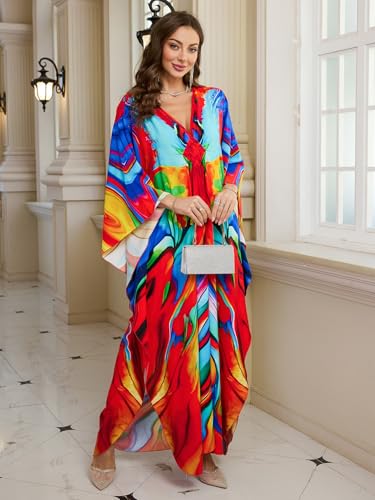 Image of KEYLORTING Plus Size Kaftan Dress Women, African Moo Moo Print Caftan, Batwing Dress, Beach Cover Up for Party and Loungewear