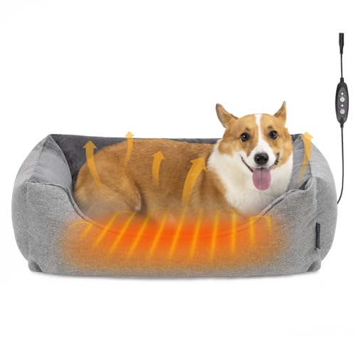 TENECUTE Heated Dog Bed with Auto Sensing Heated pad 3-Temperature Settings & Chew-Resistant Cord - 33x25 Inch Luxury Sofa-Style Heated Pad for Large Dogs