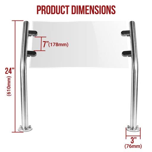 Sylvan Sneeze Guard - Buffet Food Guard & Customer Sneeze Shield Support Brackets - 2 Stainless Steel Posts
