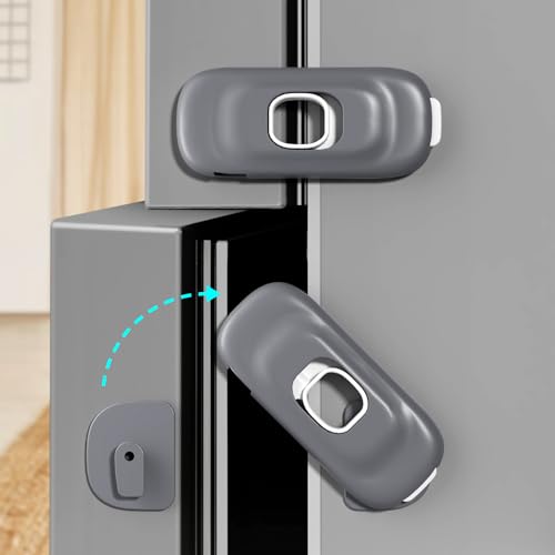 Image of Cabinet Fridge Locks Baby Proofing, 4 Pack Child Proof Cabinet Refrigerator Locks, Baby Child Safety Frigerator Locks for Cabinets, with Strong Adhesive Pad for Draw Kitchen Oven (Grey, 4 Pack)