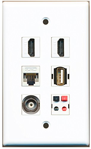 RiteAV - 2 HDMI 1 port USB A-A 1 port BNC 1 port Cat5e Ethernet biały 1 port głośnik płyta ścienna
