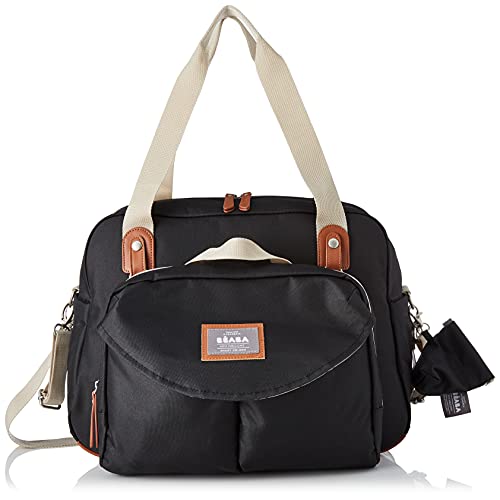 BÉABA, Sac à Langer Genève II, Modulable, Grande contenance, Rangements multiples, Pochette avant amovible, Matelas, repas isotherme, Système attache poussettes, Noir