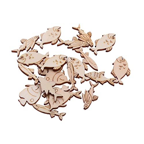 Gogogmee Fishing Decor for Home 20pcs Wooden Fish Slices Aquarium Decor Craft Accessories