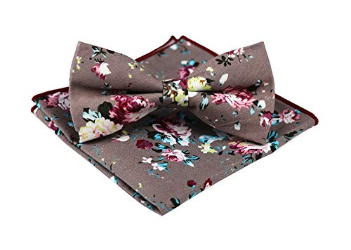 Men's Grey Party Bow Ties Handkerchief Set Novelty Pattern Elegant Banquet Formal Prom Ball Neckties for Youth Boys Junior