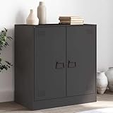 Metallschrank Wohnzimmerschrank Aktenschrank Werkstattschrank mit 2 Türen und 4 Ablagen, Mehrzweckschrank Metall Sideboard für Wohnzimmer, Schwarz 67x39x73 cm