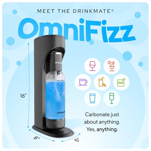 Drinkmate OmniFizz Sparkling Water and Soda Maker, Carbonates Any Drink Without Diluting It, CO2 Cylinder Not Included (Matte Black)