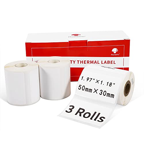 Phomemo 3 rollos M110 Etiquetas Autoadhesiva,1.96 "x1.18" (50x30mm),230 etiquetas/rollo,Etiqueta térmicas adecuada para Phomemo M110 M120 M220 M221 M108 M102 M100 M150 M250 M260 Etiquetadora