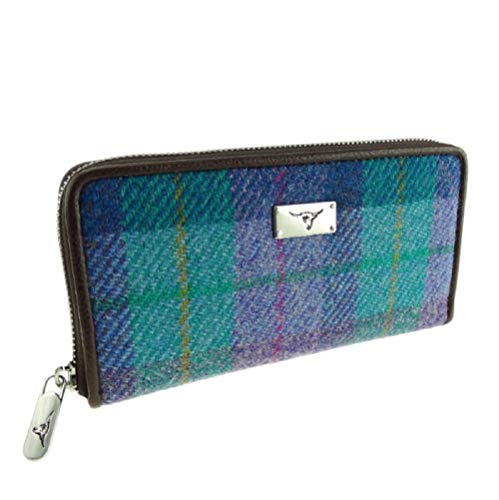 Sac à main fermeture Éclair Glen Appin Harris Tweed vert violet à motif tartan LB2100