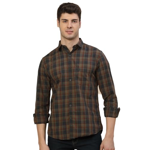Image of Cantabil Casual Shirt for Men l Breathable & Soft with Color Fastness Regular Fit Spread Collar Neck Cotton Fabric Check Pattern