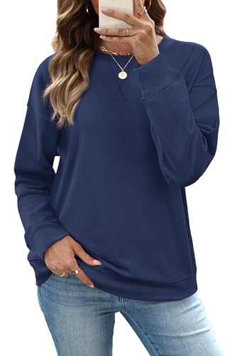 RUMIA Womens Casual Long Sleeve Crewneck Sweatshirt Loose Fit Solid