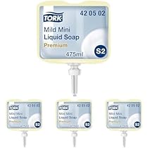 Tork 420502 Sapone liquido delicato Mini Premium, compatibile con sistema S2, idratante e liporestitutivo, 1 x 475 ml (475 dosi), colore bianco (perlaceo) (Confezione da 4)