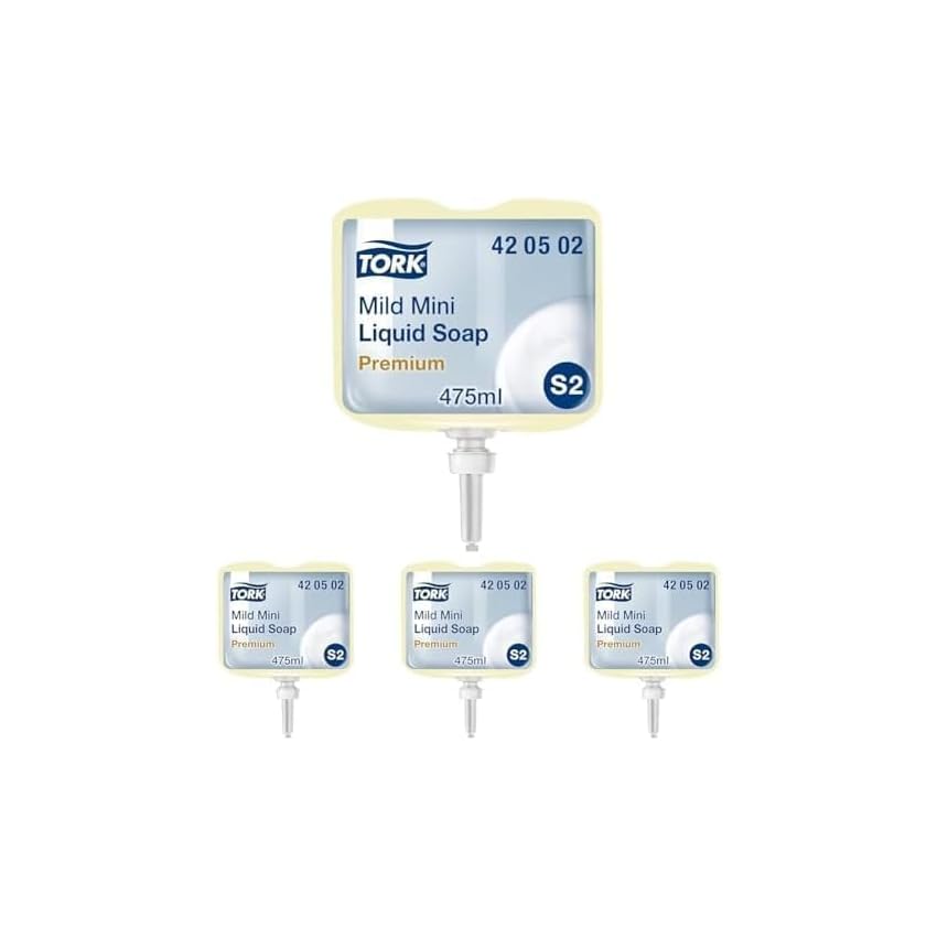 Tork 420502 Sapone liquido delicato Mini Premium, compatibile con sistema S2, idratante e liporestitutivo, 1 x 475 ml (475 dosi), colore bianco (perlaceo) (Confezione da 4)