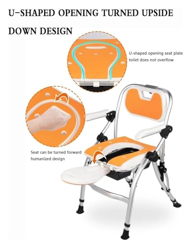 Silla de baño plegable para inodoro para personas mayores, hecha de aleación de aluminio, silla de transporte, altura ajustable, silla de ducha, silla con orinal para personas mayores o con discapacidad (B) miniatura 4