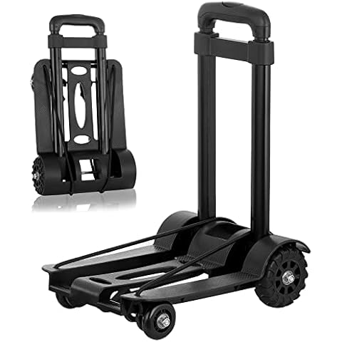 Hanstore Folding Hand Truck, 40KG/88LBS Capacity, Heavy Duty Wear-resistant PP Tank Wheels and Adjustable Iron Drawbar, Lightweight Trolley Cart with Binding Belt Luggage Travel, Black,HGH084 Cover