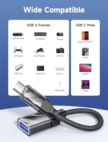 Image of JSAUX USB to USB C Adapter [2 Pack], USBC OTG Compatible with MacBook Pro /Air, iPhone 15 Pro Max, Samsung Galaxy S24 /S23 /S22 /S21 and More USB C Devices-Crystal Black