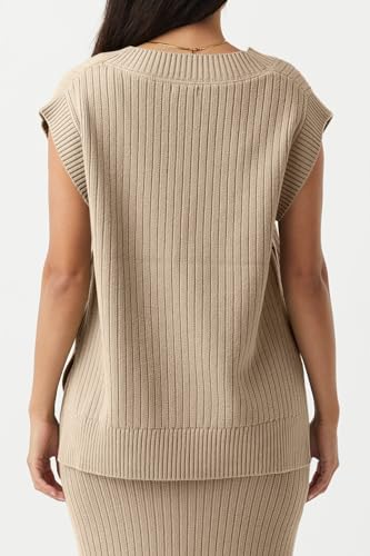 Image of Saodimallsu Womens V Neck Sweater Vest Oversized Ribbed Knit Sleeveless Casual Loose Fit Pullover Tank Top