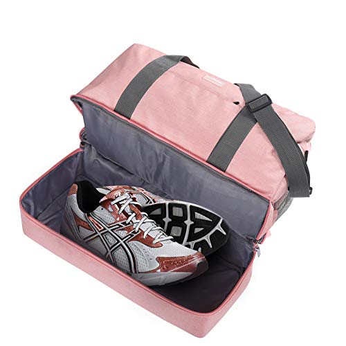 Gym Bag Shoes Compartment Shoulder Bag Travel Duffel Bag Swim Bag for Women and Men (Pink XL)