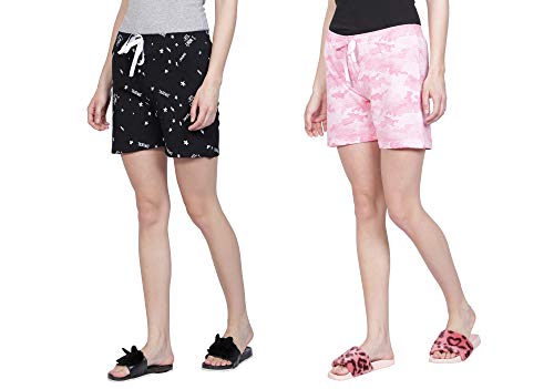 Image of Club A9 Women's Regular Fit Cotton Printed Shorts (Multicolor,XL) (Pack of 2) (WSCOM2 224 XL)