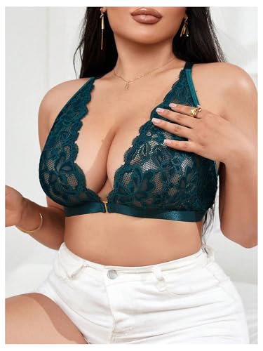 Image of MakeMeChic Women's Plus Size Lace Bralette Front Closure Bras Wireless Deep V Triangle Sexy Lace Bra