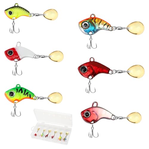 6 Stück Angelköder Set, Jig Spinner Angeln Angelköder Set, Kunstköder, Künstlicher Köder, Spinnerbait Bleikopfspinner,Hecht Köder, Angelhaken für Barsch für Barsch, Hecht, Zander, Wels, Döbel