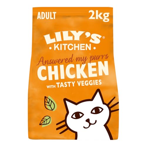 Lily’s Kitchen Fabriqué à partir d’ingrédients naturels Sac d’aliments secs pour chats adultes Sac Poulet aux légumes Recette sans céréales 2 kg