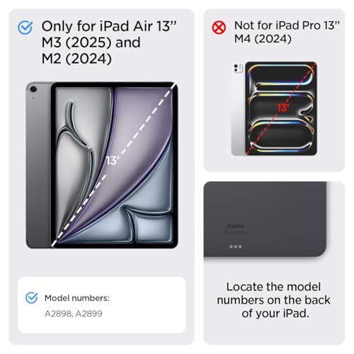 Spigen Rugged Armor Pro for iPad Air 13 inch M3 (2025) / M2 (2024) Full Cover Folio Case with Built in Pencil Holder, Auto Sleep/Wake, Trifold Stand - Black