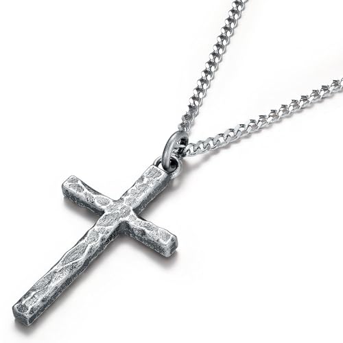 MUSECLOUD 925 Silver Cross Necklace for Men Women - Oxidized Sterling Silver Crucifix Pendant with Sterling Silver Cuban Chain Mens Cross Necklace Jewelry for Friends 20 Inches