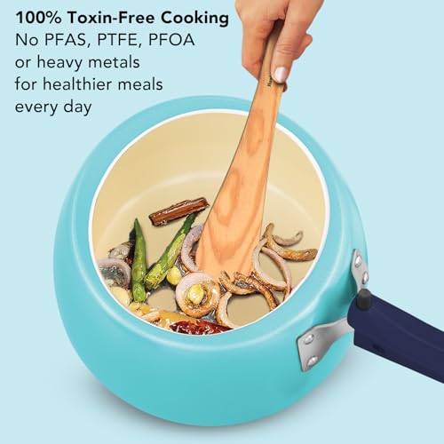 Image of Hawkins Cerenity 3L Pressure Cooker | Ceramic Coated Body | Contura Shaped | Induction & Gas Compatible | Cook Rice, Dal & Curries | ISI Certified | 5 Year Guarantee | Sea-Salt Aqua (ICU30)