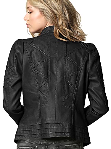 Made By Johnny MBJ Womens Faux Leather Zip Up Moto Biker Jacket with Stitching Detail4