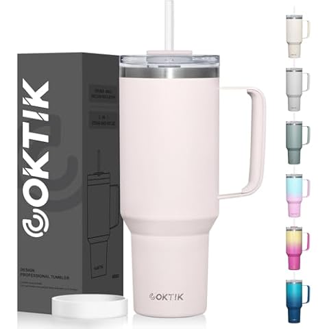COKTIK 40 oz Tumbler With Handle and Straw Lid, Vacuum Insulated Travel Coffee Mug Stainless Steel Insulated Cup for Beverages, Leak-proof, Cupholder Friendly (Rose Quartz) Cover