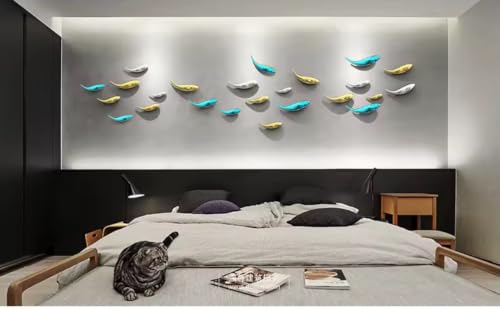 Image of ZOVE Set of 12 Stainless Steel Modern Luxury 3D Modern Fish Creative Design Wall Art | Home Decoration, Living Room, Hotel, Restaurant, Office, Wall Decor (Electroplating Gold,Blue And Silver)