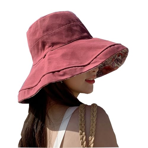 HEVIBK Sombrero de Pescador de Doble Cara,Sombrero de Sol para Mujer,Gorro de Pescador, de algodón, Plegable, de Doble Cara, Reversible, para Playa, Barbilla (FR/ES, Letras, Talla única, Borgoña)