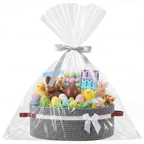 Image of Colingmill 2026 Graduation Large Woven Basket for Gifts Empty Set with Gift Bags and Ribbon Gift Baskets and Wrapping Set Storage 14 inchx 10 inchx 5.5 inch Decorative Box for Class of 2026 Graduation(Gray)