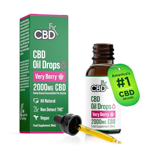 CBDfx 2000mg CBD Oil High Strength CBD Oil for Stress Anxiety & Sleep Support Very Berry Flavoured CBD Drops Blended with MCT Oil No THC 30ml