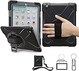 iPad 2/3/4 Case 9.7 Inch iPad 2 Case for Kids | TSQ iPad 3rd Case Heavy Duty Rugged | iPad 4 Case Shockproof Durable w/ Stand Hand Grip Shoulder Strap for iPad 2nd/3rd/4th Generation Case Cover, Black