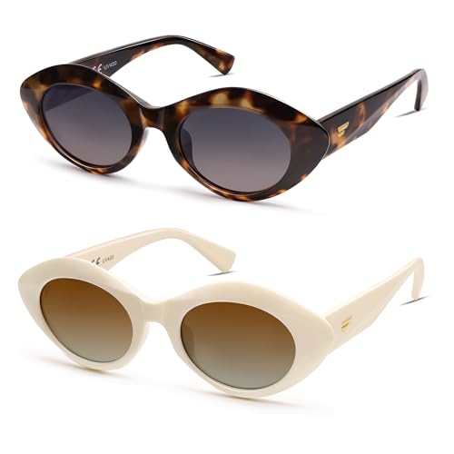 Image of VANLINKER Polarized Trendy Thick Oval Round Sunglasses for Women Retro Shades VL9825