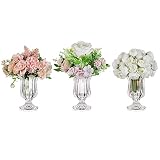 Glasseam Glasvasen für Dekoration, kleine Kompottvase, 3er-Set, gerippte Blumenvasen für Tafelaufsätze, geriffelte klare Kristallsockel-Vase für Hochzeitstischdekorationen, 14,5 cm