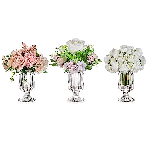 Glasseam Glass Vases for Decor, Small Compote Vase Set of