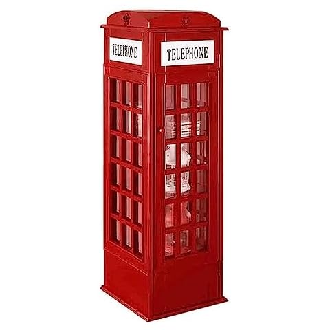 SAAKO Flexible Bookcases 5 Tier Bookshelf with Door Standing Bookcase British Red Phone Booth Display Cabinet Book Rack Living Room Bookshelves Perfect Furniture Cover