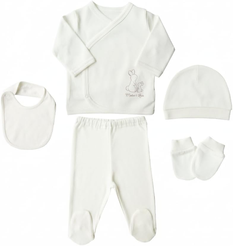Kitikate 5-Piece Organic Newborn Layette Set – 100% Cotton Baby Coming Home Outfit