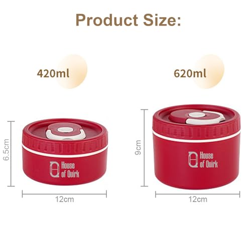 Image of House of Quirk 304 Stainless Steel Bento Lunch Box for Adults, 2 Stackable Containers with Insulated Thermal Case, Microwave Safe & Portable (Red)