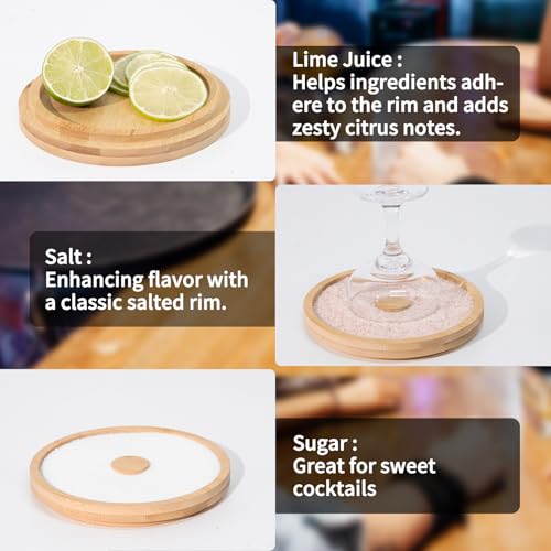 3-Tier Bamboo Margarita Salt Rimmer Set with Garnish Tray - Bartender Tool for Salt, Sugar & Lime - Fits Glasses up to 5.5" for Bars, Home, Parties by SCUNDA - Used condition - Image 4
