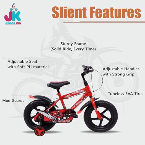 Image of JUNIOR KID BMX 14 Inch Kids Cycle with Rigid Suspension Side Wheels Ideal for 2 to 5 Years Boys and Girls Bicycle Red