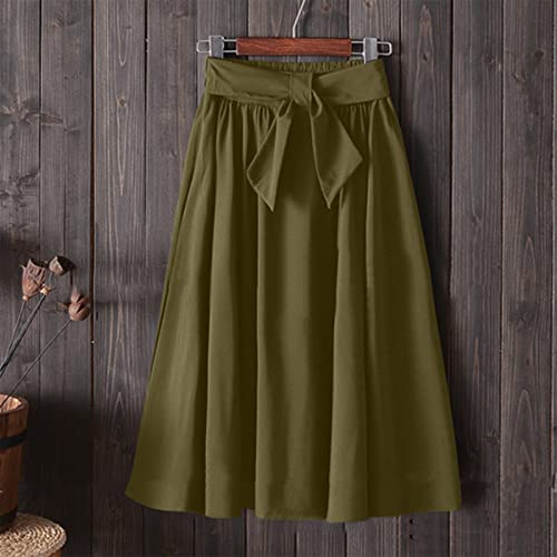 YOLAI Women A-Line Pleated Skirts Bandage Elastic Waist Skirts Solid Color Flowy Knee Length Skirt Business Skirts2