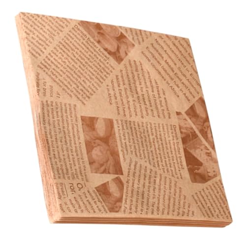 Frcolor 100個 ベーキング用耐油紙シート 入り 無漂 食品包装用サンドイッチラッピングペーパー 新聞柄 軽食 揚げ物対応 フードバスケットラ